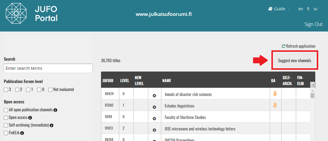 Screenshot of the JUFO portal.