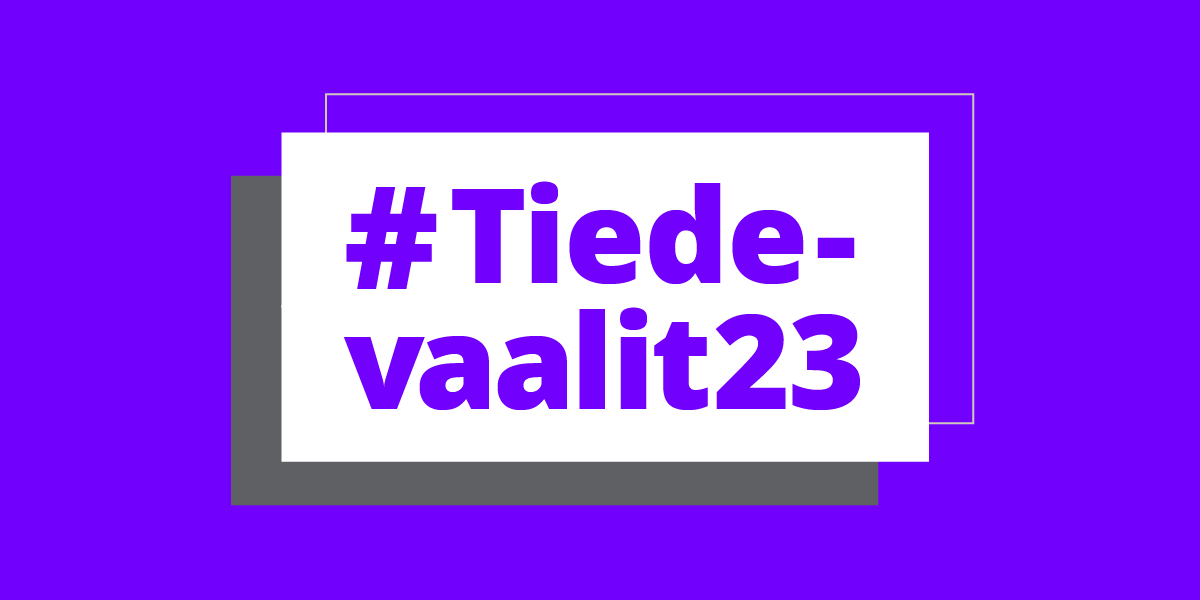 Tiedevaalit23-teksti violetilla pohjalla