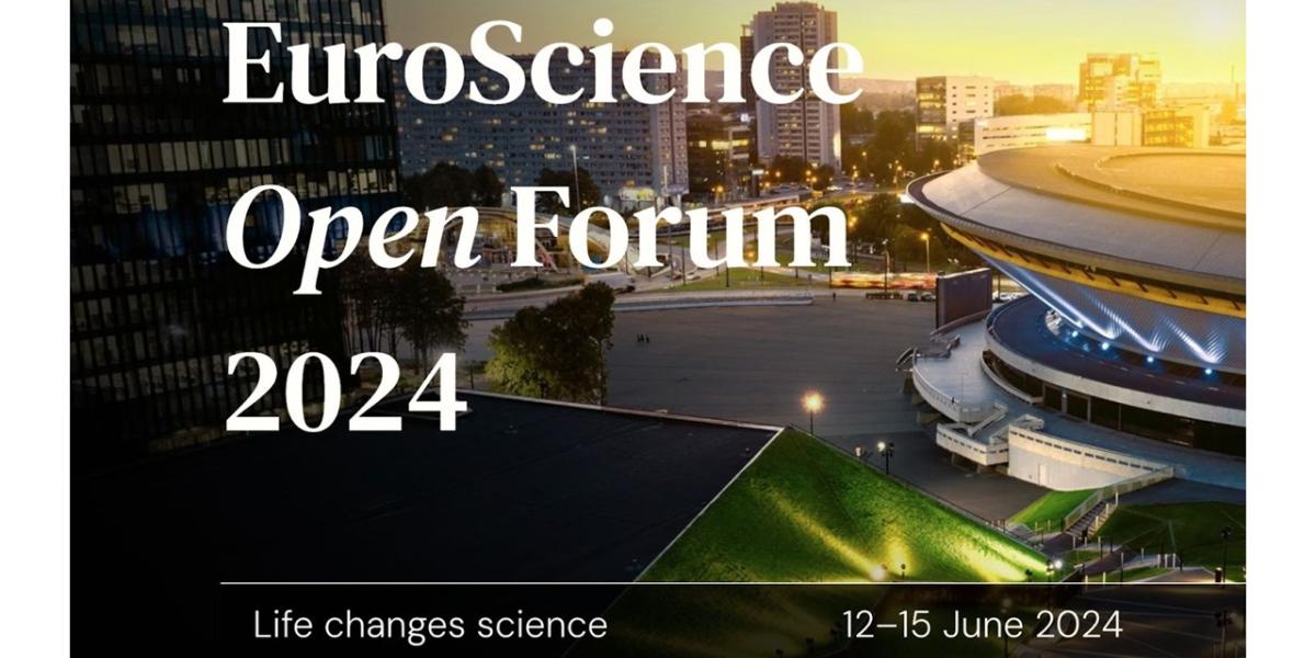 Ulkokuva konferenssikeskuksesta ja teksti: EuroScience Open Forum 2024.