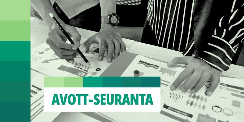 Kuvituskuva, jossa on teksti AVOTT-seuranta sekä taustalla työskenteleviä ihmisiä.