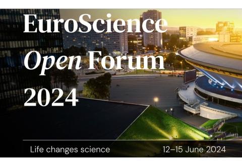 Ulkokuva konferenssikeskuksesta ja teksti: EuroScience Open Forum 2024.